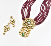 Smriti Red Maroon Kundan Necklace Set - The Pashm